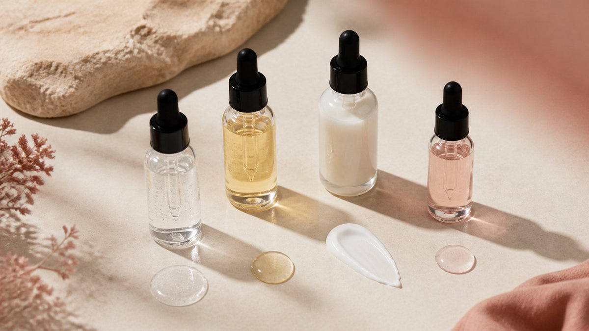 Sieri cosmetici con diverse texture per organizzare una routine con PDRN e altri attivi