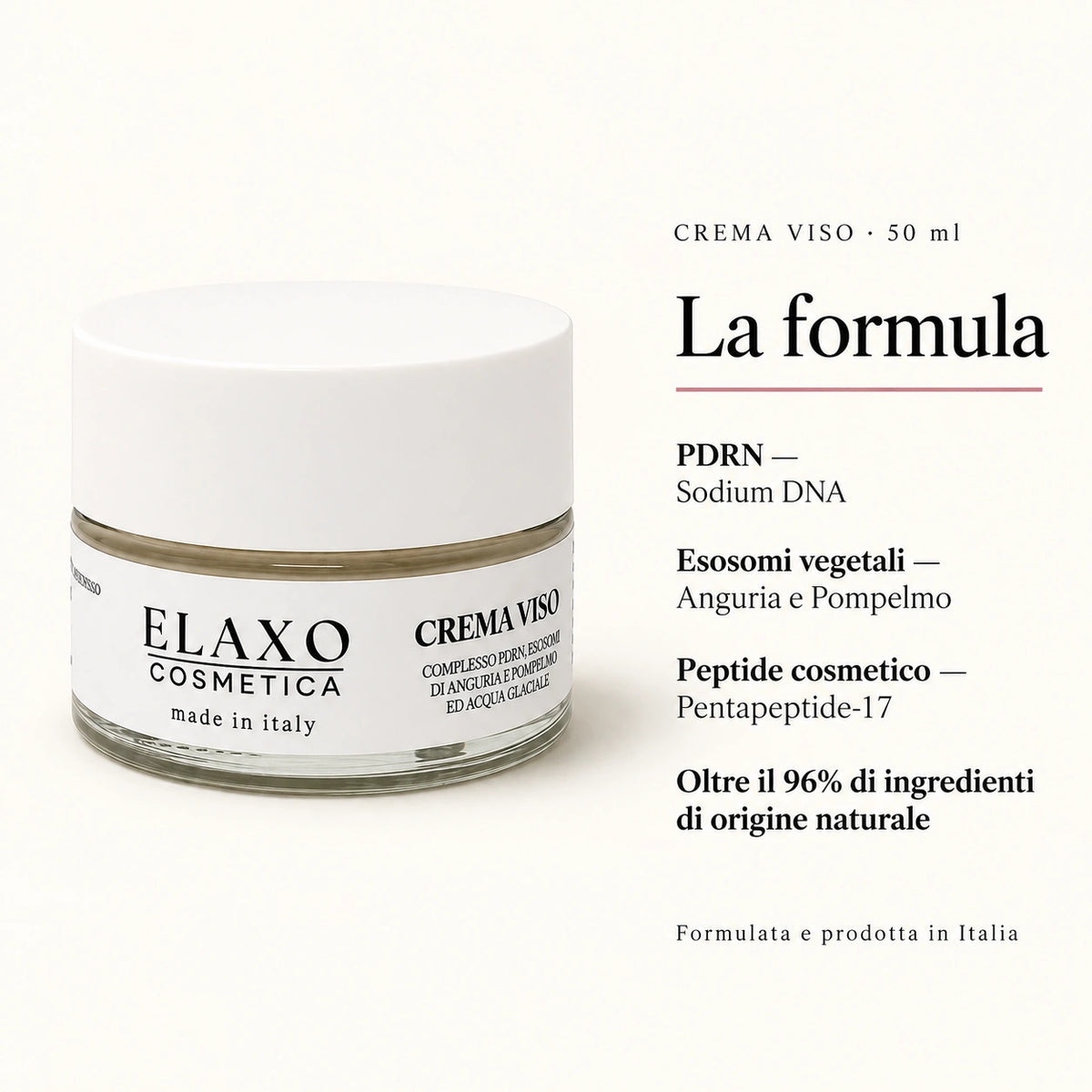 Formula Crema Viso ELAXO con PDRN, esosomi di anguria e pompelmo e Pentapeptide-17