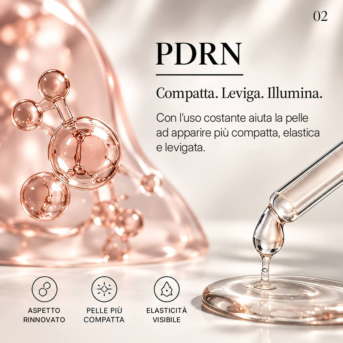 PDRN, attivo di origine marina del Siero e della Crema viso ELAXO: con l'uso costante aiuta la pelle ad apparire più compatta ed elastica