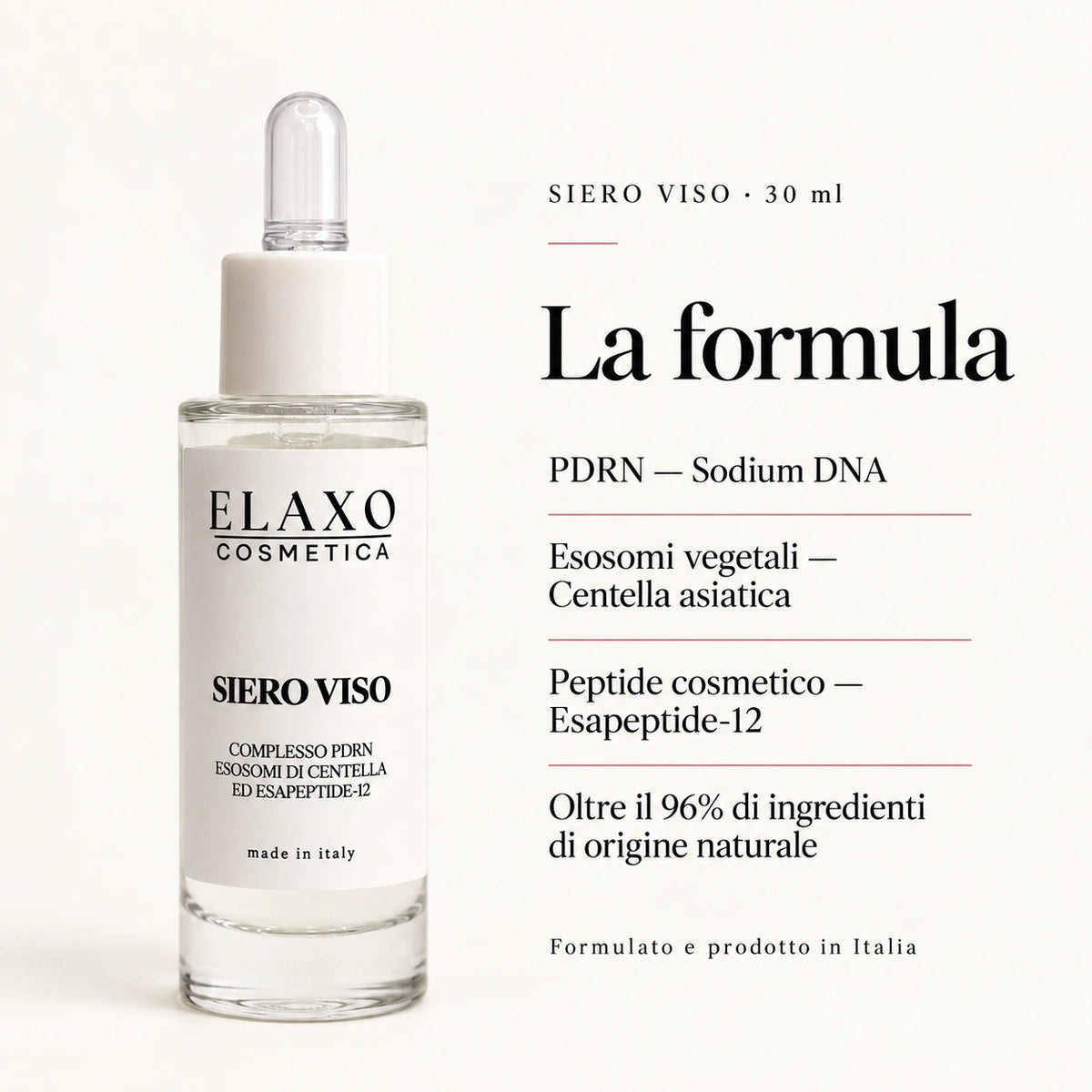 Formula Siero Viso ELAXO con PDRN, esosomi di Centella asiatica ed Esapeptide-12
